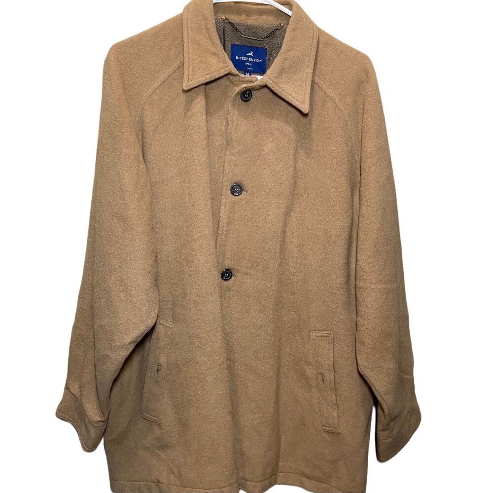 Hickey Freeman Sport Peacoat Trench Coat Belted Cinch Pockets Camel M